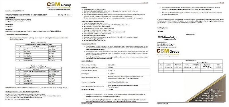 certificate for solar mounting structures